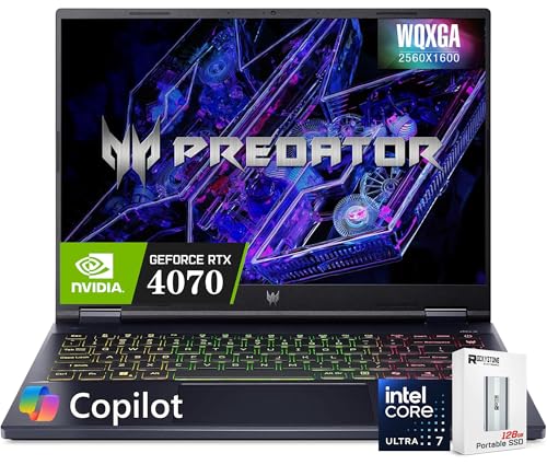 acer Predator Helios Neo 14 Ordinateur portable de jeu AI, carte graphique GeForce RTX 4070, WQXGA 14,5 (2560 x 1600, 100 sRGB, G-SYNC), Intel 16-core Ultra 7 155H, rétroéclairage RVB, W 128 Go PSD