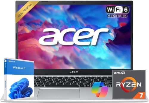 acer Ordinateur portable Aspire 3 Premium avec clavier rétroéclairé | Processeur AMD Ryzen 7 7730U | Écran IPS 15,6 FHD | 16 Go de RAM | SSD PCIe 256 Go | Wi-Fi 6 | Type-C | Élégant et portable |