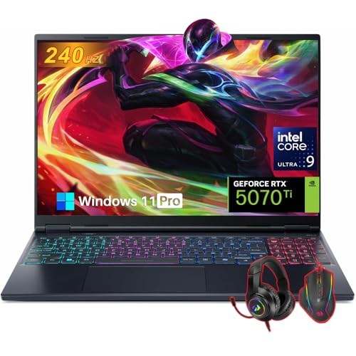acer Predator Helios Neo 16S AI Ordinateur portable de jeu, NVIDIA GeForce RTX 5070Ti GDDR7, Intel Core Ultra 9 275HX, 16 OLED 240Hz, 64 Go DDR5, 4 To SSD, clavier rétroéclairé RVB, Windows 11 Pro