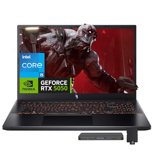 acer Nitro V Ordinateur portable de jeu FHD IPS 165 Hz, Intel Core i5-13420H, NVIDIA GeForce RTX 5050 8 Go GDDR7, 16 Go de RAM, 512 Go SSD, clavier rétroéclairé, Wi-Fi 6, Win 11 Pro, noir, station