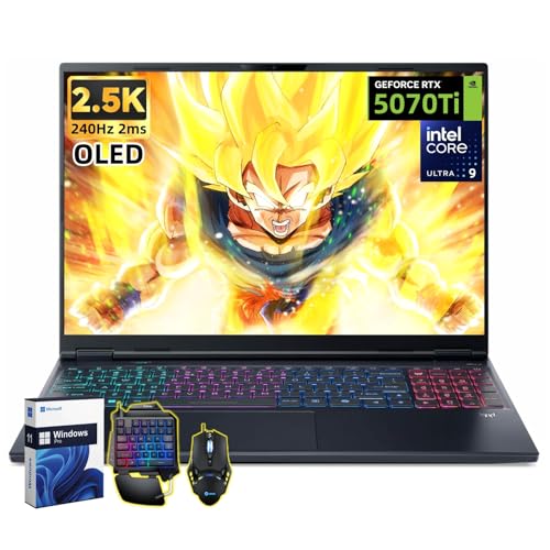 acer Predator Helios Neo 16S AI Ordinateur portable de jeu, NVIDIA RTX 5070 Ti 12 Go GDDR7, écran OLED 16 pouces 2,5K 240 Hz, Intel Ultra 9 275HX, clavier rétroéclairé RVB, 32 Go DDR5, SSD 2 To