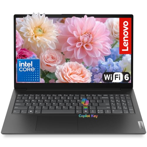 Lenovo Ordinateur portable FHD 15,6 pour étudiant avec Office 365, 16 Go de RAM DDR5, SSD PCIe 512 Go, processeur Intel Quad-Core, Copilot AI, WiFi 6, Bluetooth, USB-C, HDMI, charge rapide, batterie