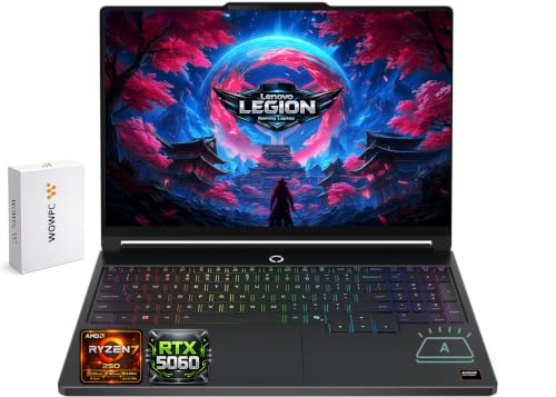 Lenovo Legion 5a Ordinateur portable de jeu, AMD Ryzen 7 250, GeForce RTX 5060, WQXGA 15,3 (2560 x 1600) 165 Hz, RAM DDR5 64 Go, SSD 2 To, Wi-Fi 7, rétroéclairage RVB, Win 11, noir, avec lecteur