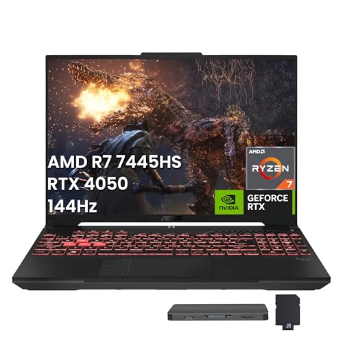 ASUS TUF A16 Ordinateur portable de jeu WUXGA 16 144 Hz, AMD Ryzen 7 7445HS, carte graphique GeForce RTX 4050, 64 Go DDR5, 2 To SSD, clavier rétroéclairé RVB 1 zone, copilote, Wi-Fi 6, Win 11, gris