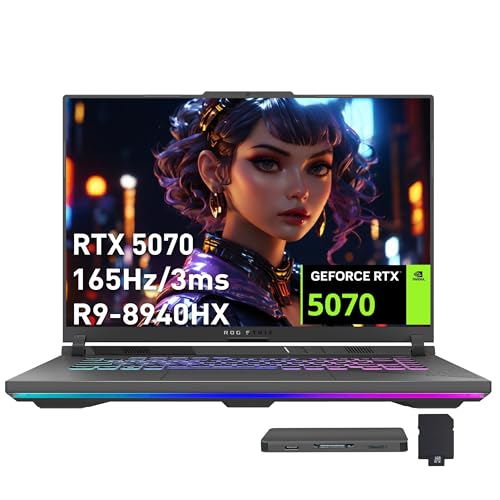 ASUS ROG Strix G16 Ordinateur portable de jeu 16 FHD 165 Hz, GeForce RTX 5070 8 Go GDDR7, AMD Ryzen 9 8940HX, 64 Go DDR5, 5 To de stockage (SSD 4 To station d'accueil 1 To), clavier rétroéclairé