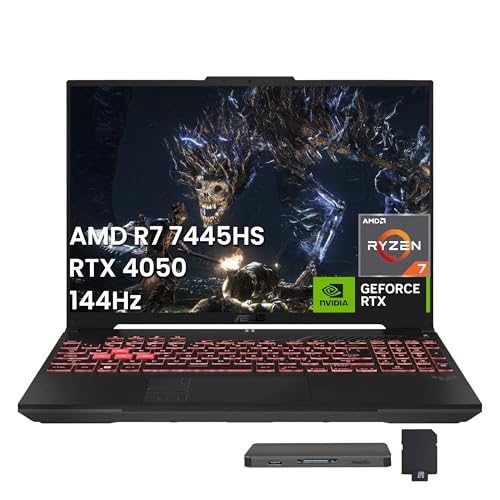 ASUS TUF A16 Ordinateur portable de jeu WUXGA 16 144 Hz, AMD Ryzen 7 7445HS, NVIDIA GeForce RTX 4050, 16 Go DDR5, 512 Go SSD, clavier rétroéclairé RVB 1 zone, copilote, webcam, Win 11 Pro, gris