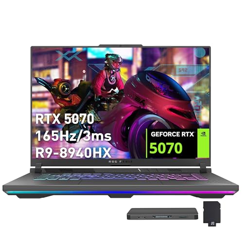 ASUS ROG Strix G16 Ordinateur portable de jeu 16 WUXGA 165 Hz, NVIDIA GeForce RTX 5070 8 Go, AMD Ryzen 9 8940HX, 32 Go DDR5, 2 To de stockage (SSD 1 To station d'accueil de 1 To), clavier