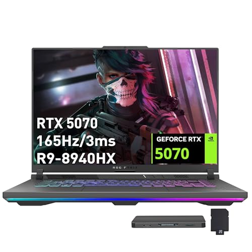 ASUS ROG Strix G16 Ordinateur portable de jeu 16 WUXGA 165 Hz, GeForce RTX 5070 8 Go GDDR7, AMD Ryzen 9 8940HX, 32 Go DDR5, 2 To de stockage (SSD 1 To station d'accueil 1 To), clavier rétroéclairé