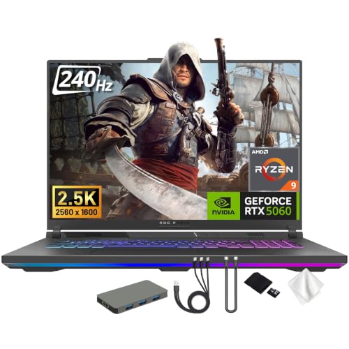 ASUS ROG Strix G18 Ordinateur portable de jeu WQXGA 18 240 Hz, AMD Ryzen 9 8940HX, NVIDIA GeForce RTX 5060, 32 Go DDR5, 3 To de stockage (SSD 2 To station d'accueil 1 To), clavier rétroéclairé RVB