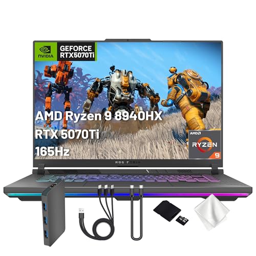ASUS ROG Strix G16 Ordinateur portable de jeu 16 WUXGA 165 Hz, NVIDIA GeForce RTX 5070 Ti 12 Go GDDR7, AMD Ryzen 9 8940HX, 64 Go DDR5, 2 To SSD, clavier rétroéclairé, Win 11 Pro, gris, station