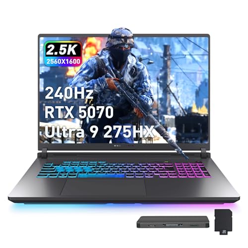 ASUS ROG Strix G18 Ordinateur portable de jeu 18 WQXGA 240 Hz, GeForce RTX 5070 8 Go, Intel Ultra 9 275HX, 64 Go DDR5, 5 To de stockage (SSD 4 To station d'accueil 1 To), clavier rétroéclairé
