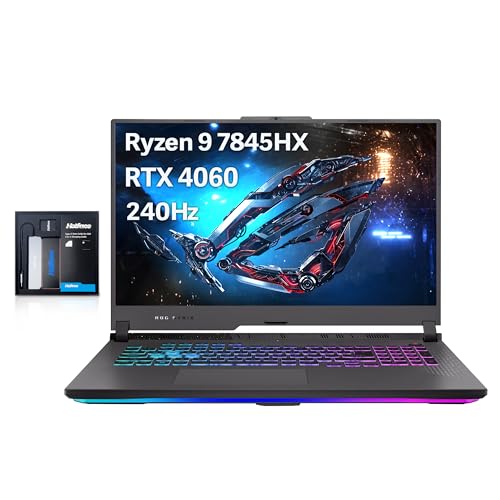 ASUS ROG Strix G17 17,3 QHD 240 Hz Ordinateur portable de jeu, AMD Ryzen 9-7845HX, 32 Go DDR5, SSD PCIe de 1 To, GeForce RTX 4060, clavier rétroéclairé, webcam HD, Wi-Fi 6E, Win 11 Home, gris,