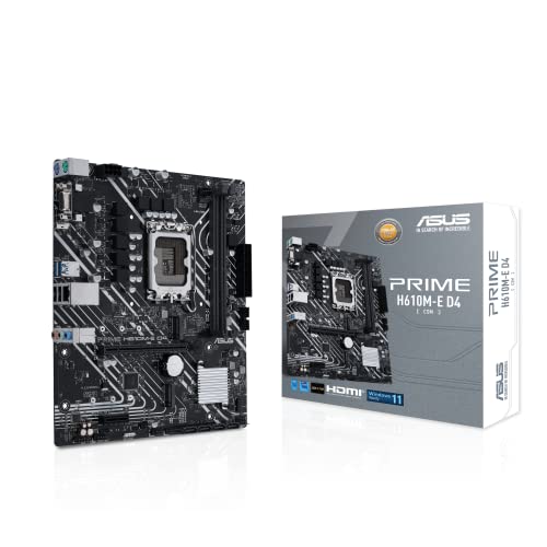 ASUS Prime H610M-E D4-CSM LGA 1700 (Intel® 12e et 13e générations) mATX Commercial Carte mère (PCIe 4.0, DDR4, 2 emplacements M.2, LAN 1 Go, DisplayPort HDMI D-Sub, Ports USB 3.2 Gen 1, en-tête COM,