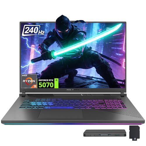 ASUS Ordinateur portable de jeu ROG Strix G18, NVIDIA GeForce RTX 5070, AMD Ryzen 9 7940HX, 64 Go de RAM, 5 To de stockage (SSD 4 To station d'accueil 1 To), écran 18 po 2,5K 240 Hz, clavier
