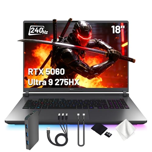 ASUS ROG Strix G18 Ordinateur portable de jeu 18 2,5K 240 Hz, Intel Ultra 9 275HX, NVIDIA GeForce RTX 5060, 64 Go DDR5, 5 To de stockage (SSD de 4 To et station d'accueil de 1 To), clavier
