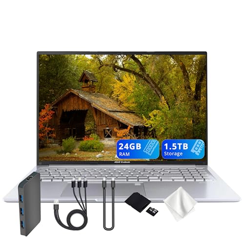ASUS Vivobook Ordinateur portable WUXGA de 16 po, Intel Core i9-13900H, 24 Go de RAM, 1,5 To de stockage (512 Go SSD et station d'accueil 1 To), carte graphique Intel Iris Xe, clavier rétroéclairé