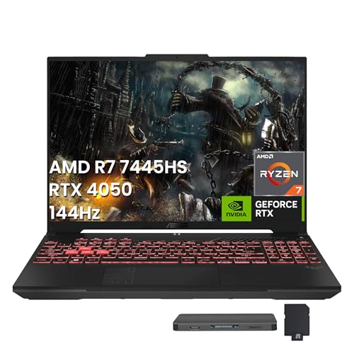 ASUS Ordinateur portable de jeu TUF A16, écran WUXGA 16 144 Hz, AMD Ryzen 7 7445HS, NVIDIA GeForce RTX 4050, 16 Go DDR5, 2 To de stockage (SSD 1 To station d'accueil 1 To), clavier rétroéclairé