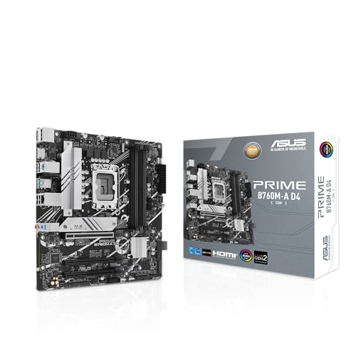 ASUS Prime B760M-A D4-CSM Intel B760 (LGA 1700) Carte mère mATX Commercial CSM, PCIe 4.0, DDR4, 2X M.2, 2,5 Go LAN, DP, 2X HDMI, SATA 6 Gbit s, USB Type-C, Aura Sync, ASUS Control Center Express