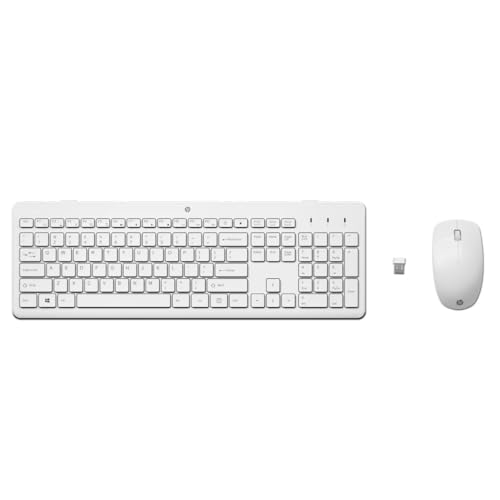 HP Ensemble Souris et Clavier sans Fil 230°, Touches silencieuses et Confortables, pavé numérique, Disposition QWERTY UK, capteur de Souris Optique 1600 dpi, dongle USB sans Fil 2,4 GHz Inclus, Blanc
