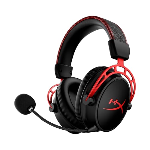 HyperX Cloud Alpha Wireless, Casque gaming PC, 300 heures autonomie, Audio spatial, Mousse à mémoire de forme, Transducteurs double chambre, Micro antibruit, Cadre en aluminium, Rouge et Noir