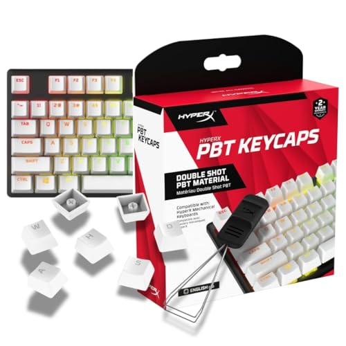 Capuchons de Touches en PBT HyperX – Jeu de Touches Complet, matériau PBT Double Face, Disposition Anglais (É-U), 104, Blanche