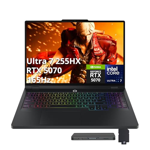 Lenovo Legion Pro 5i 16 WQXGA Ordinateur portable de jeu 165 Hz, Intel 20-core Ultra 7 255HX (Beats Intel i9-14900HX), GeForce RTX 5070, 64 Go DDR5, 2 To SSD, clavier rétroéclairé, Win 11 Pro, noir
