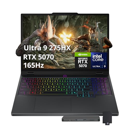 Lenovo Legion 5 Ordinateur portable de jeu OLED WQXGA 165 Hz, Intel Ultra 9 275HX, GeForce RTX 5070 8 Go GDDR7, 64 Go DDR5, 5 To de stockage (SSD 4 To station d'accueil 1 To), clavier rétroéclairé