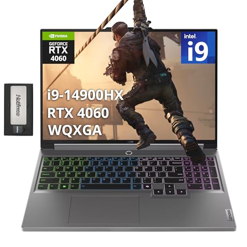 Lenovo Legion 5 Ordinateur portable de jeu 16 WQXGA 165 Hz, Intel i9-14900HX, 64 Go DDR5, 4 To SSD, NVIDIA GeForce RTX 4060 8 Go GDDR6, clavier rétroéclairé RVB 4 zones, Win 11, gris, station