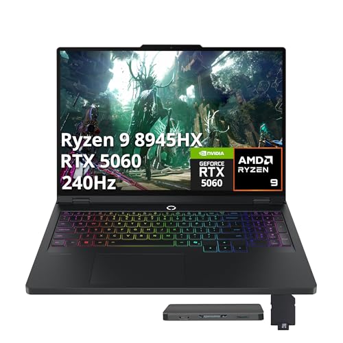 Lenovo Legion Pro 5 Ordinateur portable de jeu 16 WQXGA 240 Hz, AMD Ryzen 9 8945HX, GeForce RTX 5060 8 Go GDDR7, 32 Go DDR5, 1 To SSD, clavier rétroéclairé RVB 24 zones, appareil photo 5 MP, Win 11