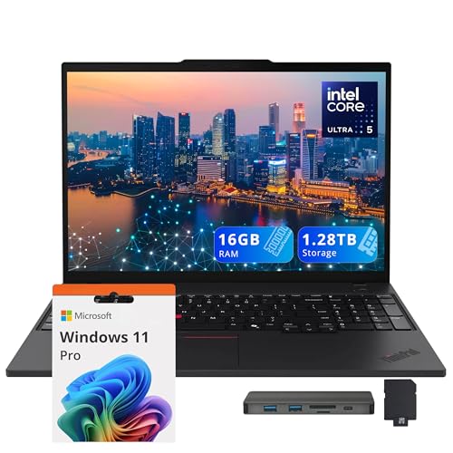 Lenovo ThinkPad T16 G3 16 WUXGA Ordinateur portable professionnel, Intel Ultra 5 125U, 16 Go DDR5, 1,28 To de stockage (SSD 1 To station d'accueil de 288 Go), clavier rétroéclairé, lecteur