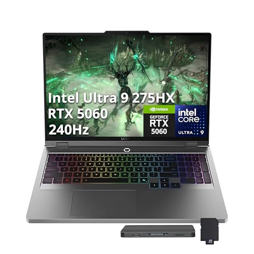 Lenovo Legion 5 Ordinateur portable de jeu 16 WQXGA 240 Hz, Intel Ultra 9 275HX, NVIDIA GeForce RTX 5060, 64 Go DDR5, 3 To de stockage (SSD de 2 To station d'accueil de 1 To), clavier rétroéclairé