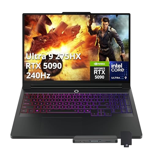 Lenovo Legion Pro 7i Ordinateur portable de jeu WQXGA OLED 240 Hz, Intel Ultra 9 275HX, GeForce RTX 5090, 64 Go DDR5, 5 To de stockage (SSD 4 To station d'accueil 1 To), clavier rétroéclairé, WiFi 7