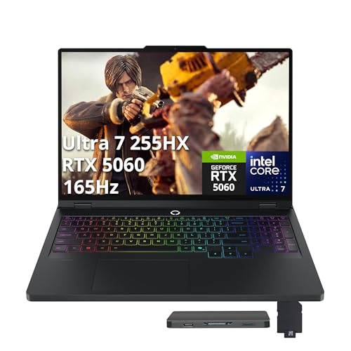 Lenovo Legion Pro 5i Ordinateur portable de jeu WQXGA OLED 165 Hz, Intel Ultra 7 255HX, GeForce RTX 5060, 64 Go DDR5, 4 To SSD, clavier rétroéclairé RVB 24 zones, WiFi 7, Win 11 Pro, noir, ensemble