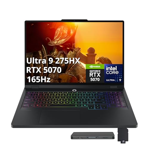 Lenovo Legion Pro 5 16 WQXGA Ordinateur portable de jeu 165 Hz, Intel Ultra 9 275HX, 16 Go de RAM, 2 To de stockage (SSD 1 To station d'accueil 1 To), GeForce RTX 5070, clavier rétroéclairé RVB 24