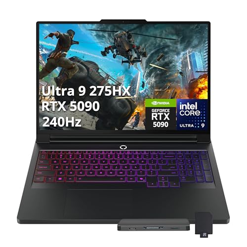 Lenovo Legion Pro 7i Ordinateur portable de jeu WQXGA OLED 240 Hz, Intel Ultra 9 275HX, GeForce RTX 5090, 64 Go DDR5, 5 To de stockage (SSD 4 To station d'accueil 1 To), clavier rétroéclairé RVB