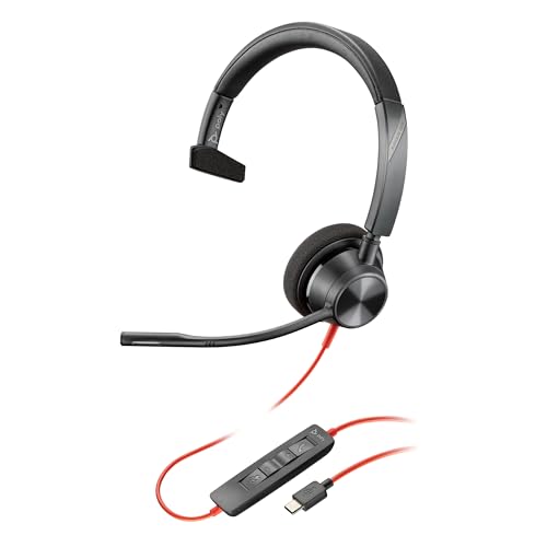 Micro-casque filaire Poly Blackwire 3310 – Perche de microphone flexible – Conception monaurale – Connexion à un PC Mac via USB-C ou USB-A – Fonctionne avec Teams, Zoom