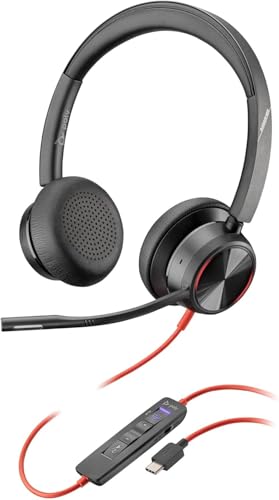 Micro-casque filaire haut de gamme Poly Blackwire 8225 – Annulation active du bruit – Son binaural hi-fi - Connexion à un PC Mac - Certifié Microsoft Teams