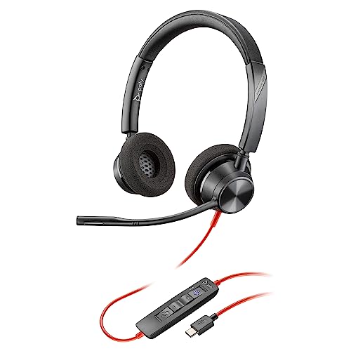 Micro-casque filaire Poly Blackwire 3320 – Perche de microphone flexible – Stéréo hi-fi - Connexion à un PC Mac via USB-C ou USB-A - Certifié pour Microsoft Teams