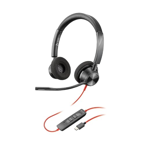 Micro-casque filaire Poly Blackwire 3320 – Perche de microphone flexible – Stéréo hi-fi – Connexion à un PC Mac via USB-C ou USB-A – Fonctionne avec Teams Zoom