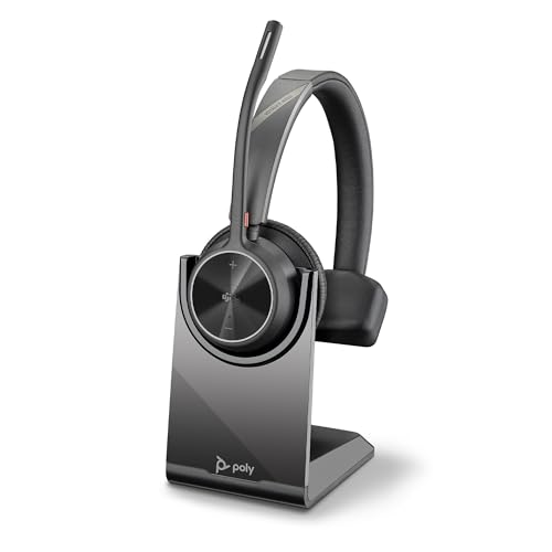 Micro-casque sans fil Poly Voyager 4310 UC et socle de chargement - Micro-casque Bluetooth monaural avec perche de microphone antibruit - Connexion à un PC Mac Téléphone portable - Teams (certifié)