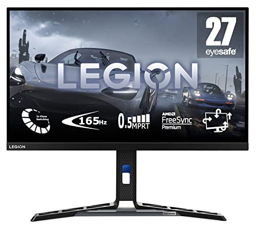 Lenovo Legion Y27-30 - Écran Gaming 27 EyeSafe (FHD, IPS, 180Hz, 0.5ms MPRT, HDMI DP USB, Câbles DP et USB-A vers B, FreeSync Premium, Haut-parleurs) Réglage en Inclinaison Hauteur Rotation Pivot