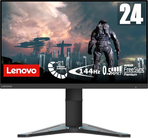 Lenovo G24-27 Écran Gaming 23,8 Full HD (IPS, 144Hz, 1ms, HDMI DP, AMD Radeon FreeSync) Réglage en Inclinaison Hauteur - Noir