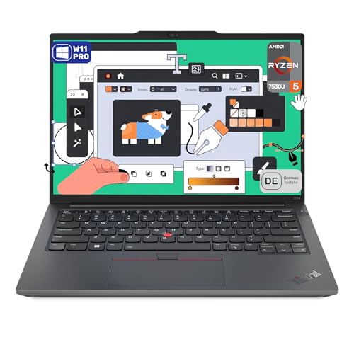 Lenovo ThinkPad E14 Gen 5 Business Ordinateur portable, AMD Ryzen 5 7530U, 16 Go DDR4 RAM, 512 Go PCIe SSD, écran 14 WUXGA (1920 x 1200), graphique AMD Radeon, clavier allemand, W11 Pro, noir