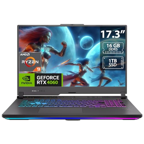 ASUS Ordinateur portable Gamer ROG Strix G17 G713AMD Ryzen 9 7845HX RAM 16 Go SSD 1 To, écran de 17,3 GeForce RTX 4060, S.O. Windows 11 Home Clavier Version anglaise.