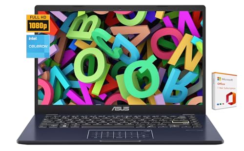ASUS Ordinateur portable professionnel 2024, écran FHD de 14 po, Intel Celeron N4500, 4 Go de RAM, 64 Go eMMC, carte graphique Intel Iris Xe, Wi-Fi 6E, Windows 11