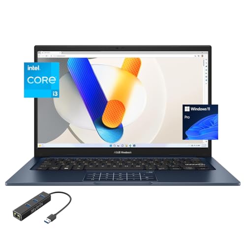 ASUS Vivobook Ordinateur portable pour étudiants et entreprises, écran FHD Micro-Edge de 14 , 12e génération Core i3-1215U (jusqu'à 4,4 GHz), 8 Go de RAM, SSD PCIe 512 Go, WiFi 6E, Lay-Flat, Webcam,