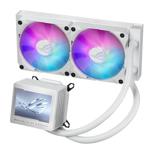 ASUS ROG Ryujin III 240 ARGB WHT Refroidisseur de processeur liquide tout-en-un avec radiateur de 240 mm Pompe Asetek 8e génération, 2 ventilateurs ARGB magnétiques de 120 mm (design en guirlande),