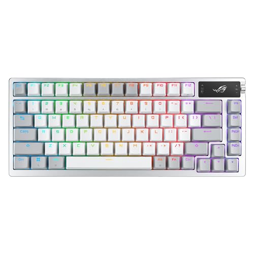 ASUS ROG Azoth 75 Wireless DIY Custom Gaming Keyboard, OLED Display, Three-Layer Dampening, Hot-Swappable ROG NX Snow Switches Keyboard Stabilizers, PBT Keycaps, RGB-White