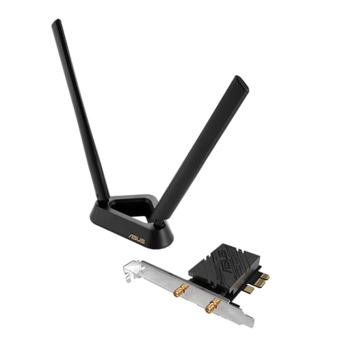 ASUS PCE-BE92BT Adaptateur WiFi 7 PCI-E avec 2 antennes externes et base magnétique, support bande 6 GHz, 320 MHz, Bluetooth 5.4, sécurité réseau WPA3, compatible uniquement avec les cartes mères