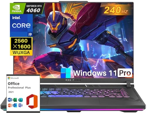 ASUS Ordinateur portable de jeu ROG Strix G16, avec licence à vie professionnelle, écran 16 pouces WQXGA 240 Hz, Intel 24-Core i9-14900HX, 64 Go DDR5, 2 To SSD, GeForce RTX 4060, Wi-Fi 6E, KB